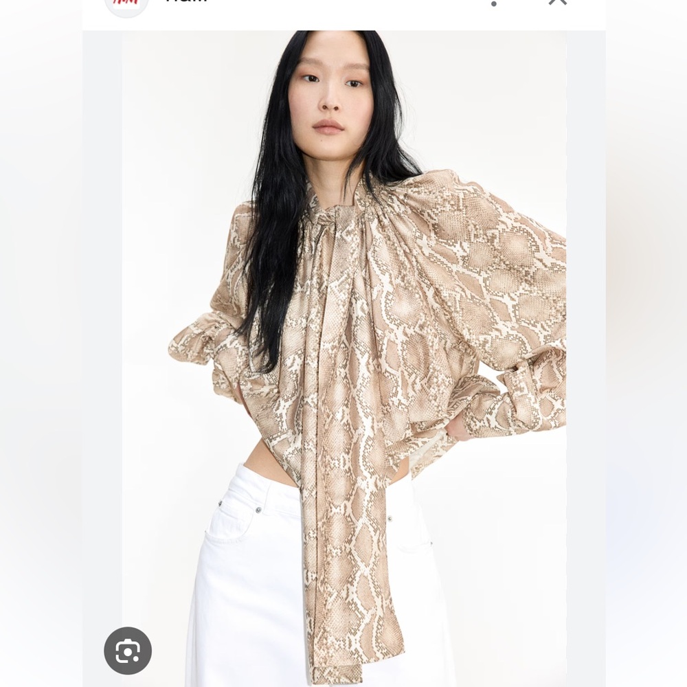 H&M Brown Snakeskin Blouse with Bow